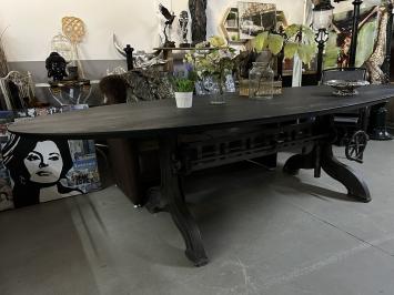 Large dining table, unique base, cast iron and wood, exclusive and a one-off!