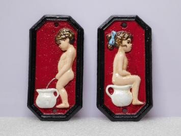 Toilet signs - Man and Woman - Cast iron - Red