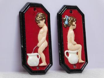 Toilet signs - Man and Woman - Cast iron - Red