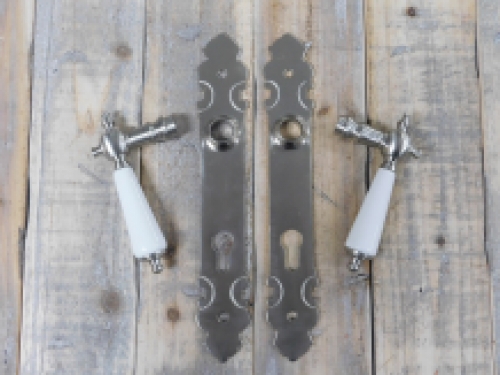 Set of door hardware PZ 92 - matt nickel - with porcelain handles in ivory