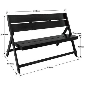 Garden bench black, wooden bench, collapsible