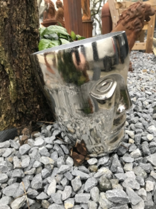 Schöne Aluminium-Vase, rund in Form eines Gesichts, Nickel