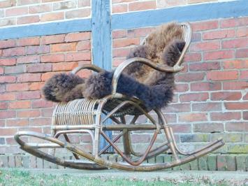 One-off: Vintage Rocking Chair - Handmade - Wicker - Incl. Grizzly Plaid