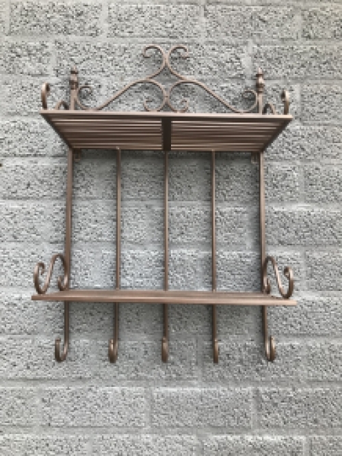 Wall rack with 2 shelves, wrought iron bl-brown