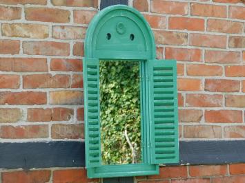 Spiegel met houten frame en deurtjes - vintage green