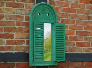 Mirror with wooden frame and doors - vintage green