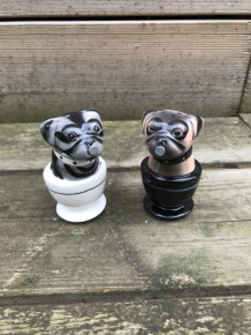 Salt and pepper pots, 2 kissing dogs in cups, very nice!